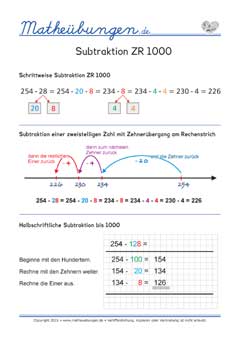 Subtraktion am Rechenstrich ZR 1000 Mathe 3. Klasse