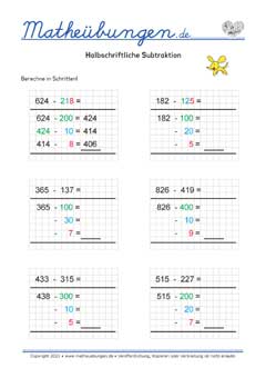 Halbschriftliche Subtraktion ZR 1000 - Arbeitsblätter Mathe 3. Klasse