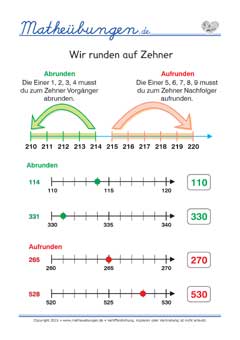 Runden auf Zehner - Zahlen bis 1000