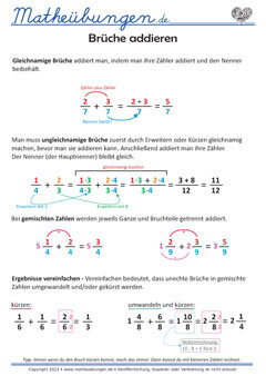 Lernposter Mathe - Brüche addieren