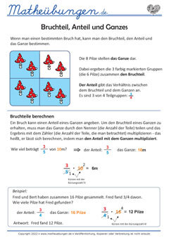 Lernposter Mathe - Bruchteile von Ganzen - Bruchteil, Anteil und Ganzes