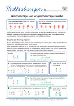 Lernposter Mathe - Gleichnamige Brüche