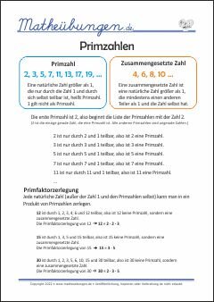 Lernposter Mathe - Primzahlen und zusammengesetzte Zahlen