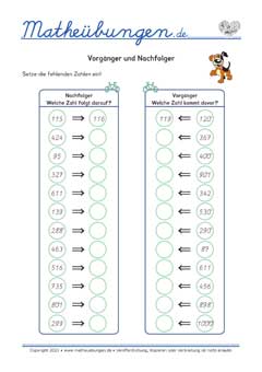 Vorgänger / Nachfolger bis 1000