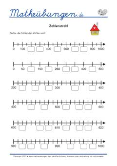 Zahlenstrahl - Arbeitsblätter Mathe 3. Klasse Grundschule