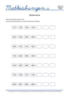 Zahlenfolgen ergänzen - Arbeitsblätter Mathe 3. Klasse Grundschule
