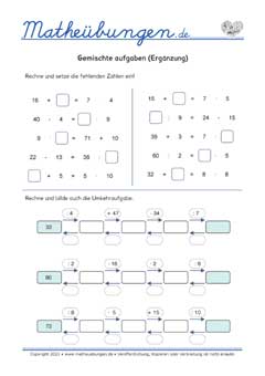 Gemischte Aufgaben (Ergänzung) - Arbeitsblätter