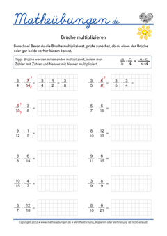 Arbeitsblätter - Brüche multiplizieren