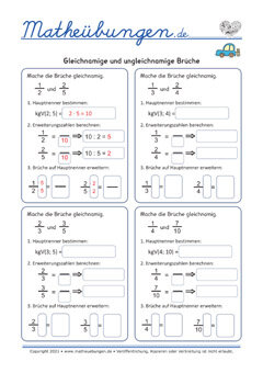 Arbeitsblätter - Gleichnamige Brüche