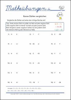 Ganze Zahlen vergleichen - Mathe-Aufgaben mit Lösungen