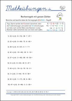 Rechenregeln mit ganzen Zahlen - Mathe-Aufgaben mit Lösungen