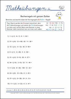 Rechenregeln mit ganzen Zahlen - Mathe-Aufgaben mit Lösungen