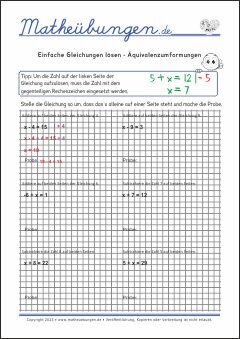 Äquivalenzumformung - Einfache Gleichungen lösen Grundmenge: ℤ