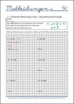 Äquivalenzumformung - Einfache Gleichungen lösen Grundmenge: ℤ