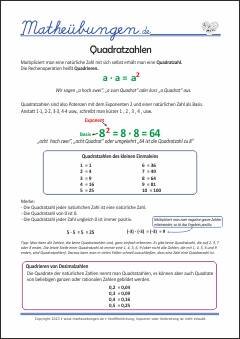 Quadratzahlen, Quadrieren von Produkten und Quontienten