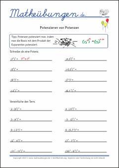 Potenzieren von Potenzen Übungen Mathematik