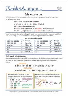 Zehnerpotenzen, Rechnen mit Zehnerpotenzen
