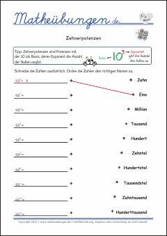 Zehnerpotenzen Übungen Mathematik