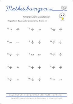 Rationale Zahlen vergleichen - Mathe-Aufgaben mit Lösungen