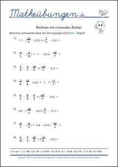 Rechnen mit rationalen Zahlen - Mathe-Aufgaben mit Lösungen