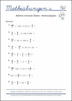 Addition rationaler Zahlen - Mathe-Aufgaben mit Lösungen