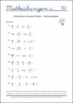 Subtraktion rationaler Zahlen - Mathe-Aufgaben mit Lösungen
