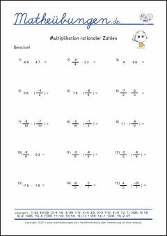 Multiplikation rationaler Zahlen - Mathe-Aufgaben mit Lösungen