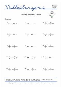 Division rationaler Zahlen - Mathe-Aufgaben mit Lösungen