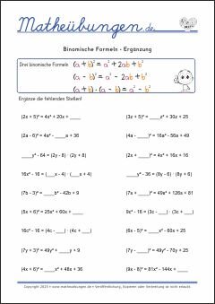 Binomische Formeln - Ergänzung- Mathe Klasse 7/8